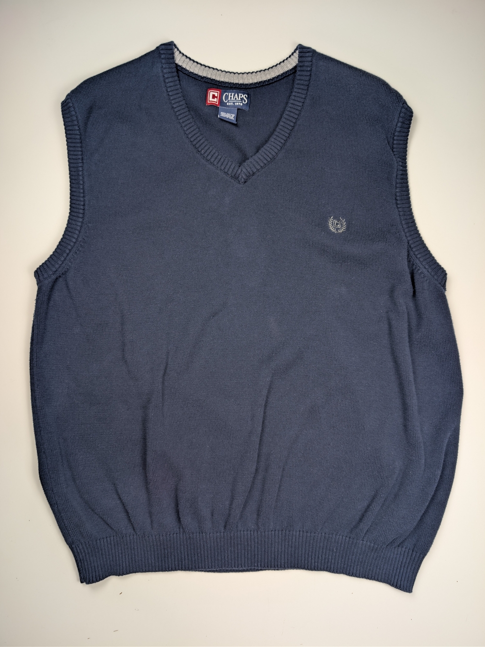 Chaps Ralph Lauren Mens XXL Navy V Neck Sweater Vest Embroidered Logo Cotton